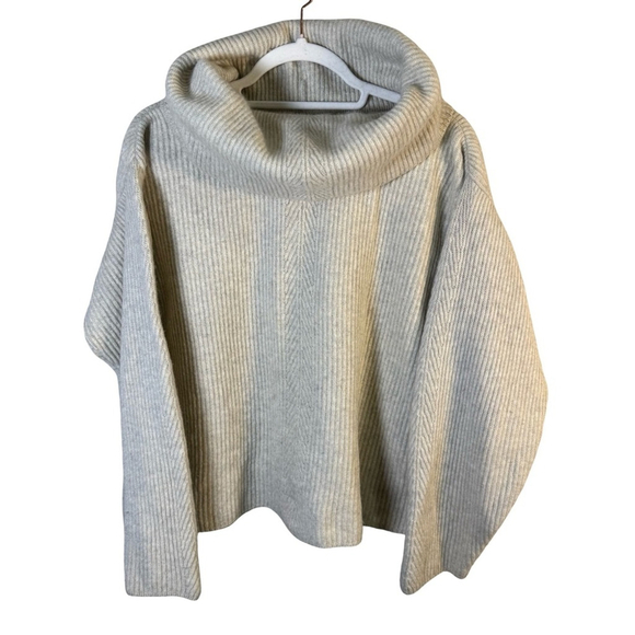 Kong Sweaters - Joye + Fun Ribbed Oversized Cream Gray Cowl Neck Sweater Size M Neutral Cozy